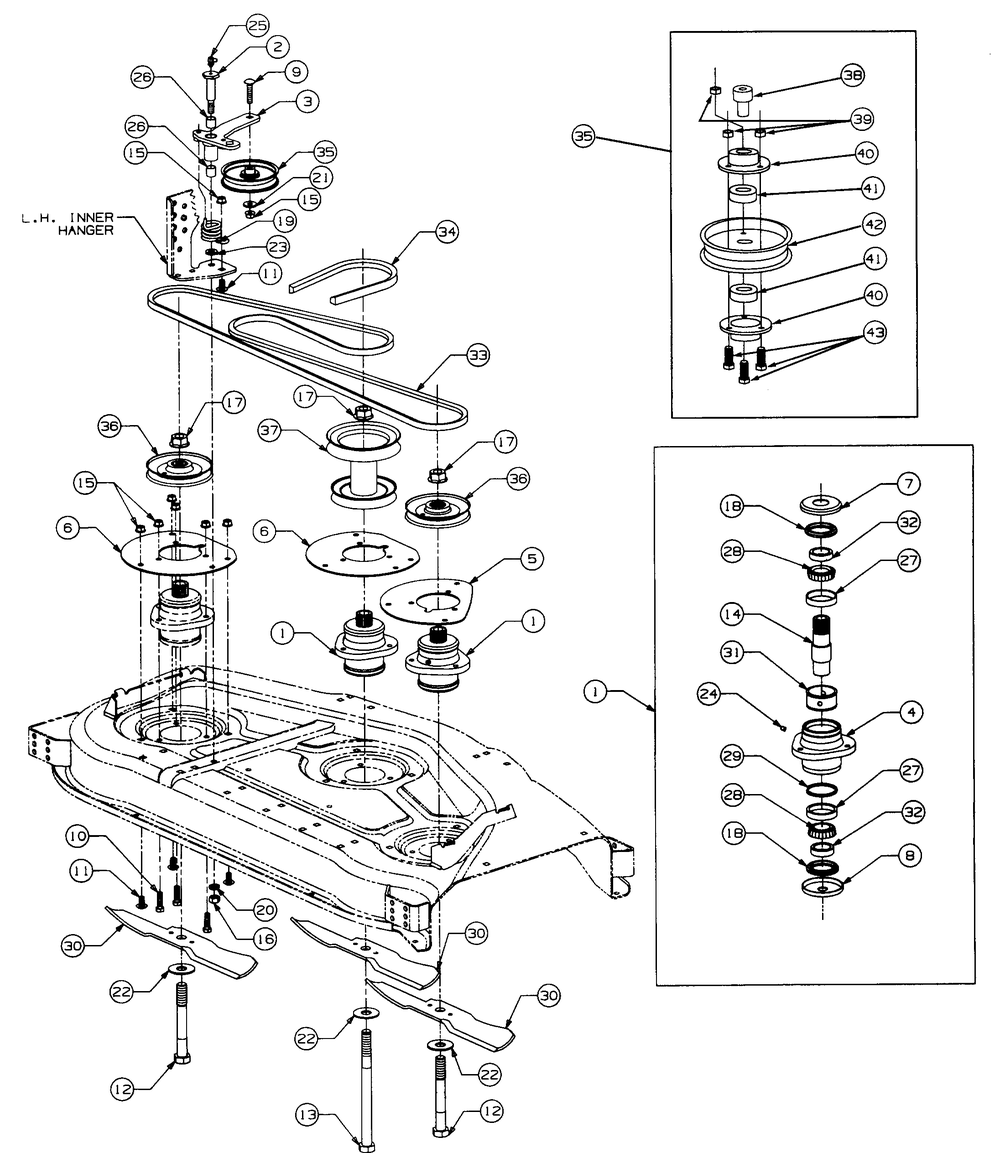 48 Inch Floating Deck Spindle Assembly Diagram and Parts List for 4815F-PRO 556C465M100 Cub Cadet Lawn Mower
